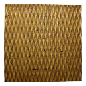 Benjara Modern Style Wooden Wall Decor with Patterned Carving- Large- Gold