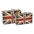 Benjara Suitcase with Union Jack Print Canvas Upholstery- Multicolor (Set of 2)