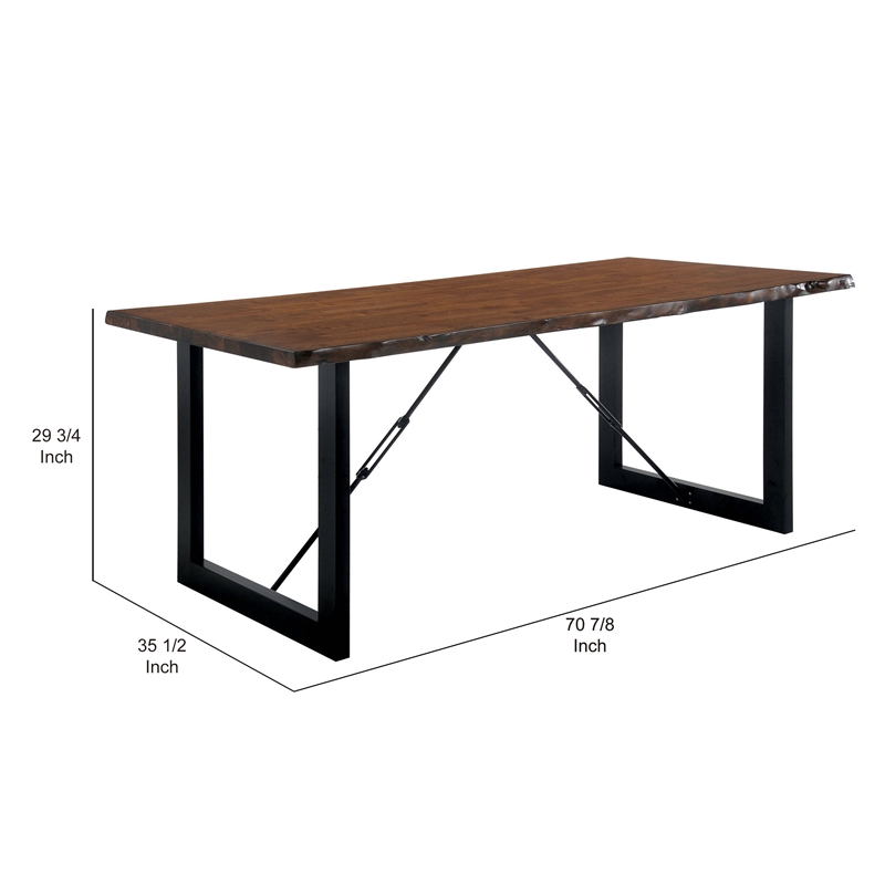 Benjara Industrial Wooden Dining Table with U Shaped Base- Brown and Black