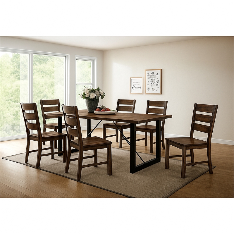 Benjara Industrial Wooden Dining Table with U Shaped Base- Brown and Black