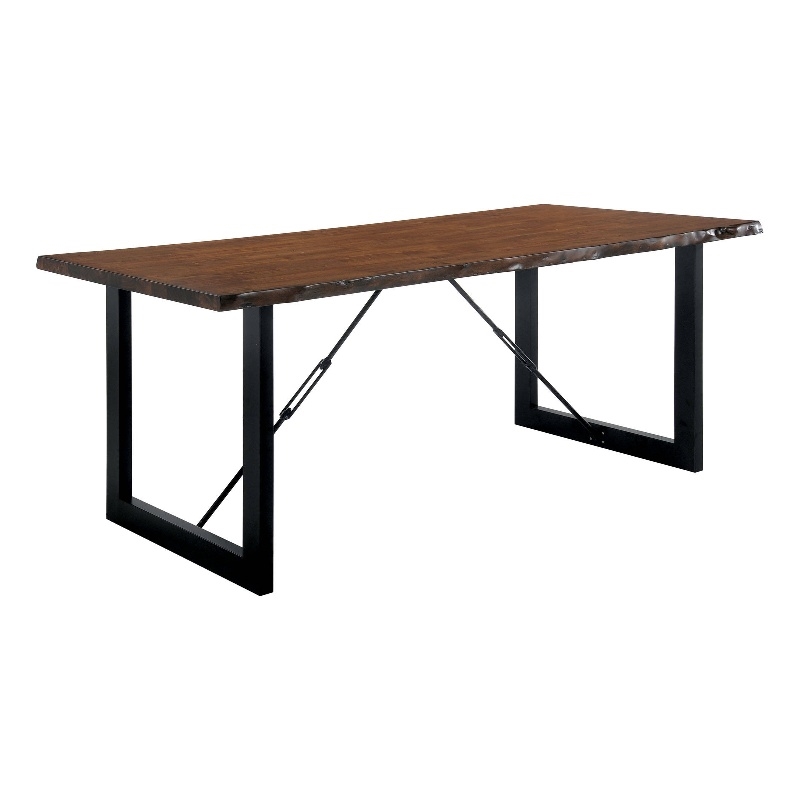 Benjara Industrial Wooden Dining Table with U Shaped Base- Brown and Black