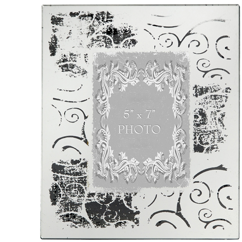 Benjara Modern Etched Wooden Photo Frames- Large- Set of 4- Silver