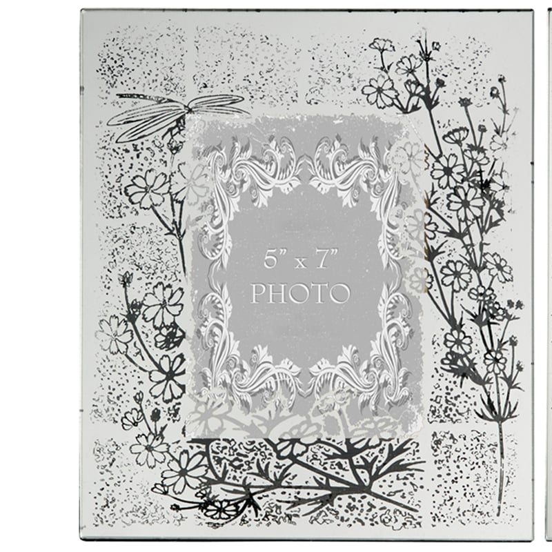 Benjara Modern Etched Wooden Photo Frames- Large- Set of 4- Silver