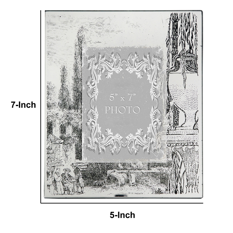 Benjara Modern Etched Wooden Photo Frames- Large- Set of 4- Silver