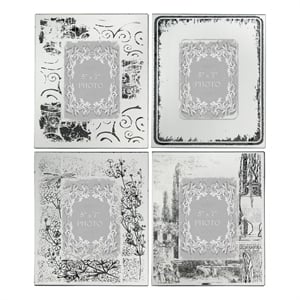 Benjara Modern Etched Wooden Photo Frames- Large- Set of 4- Silver