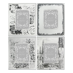 Benjara Modern Etched Wooden Photo Frames- Large- Set of 4- Silver