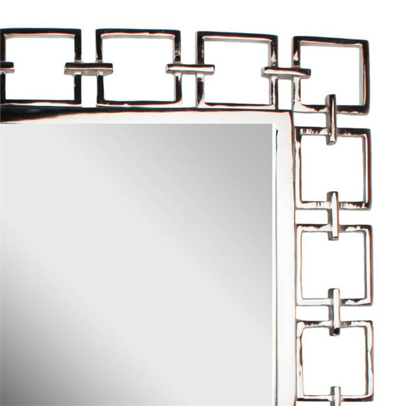 Benjara Modern Style Metal Openwork Square Framed Mirror- Silver