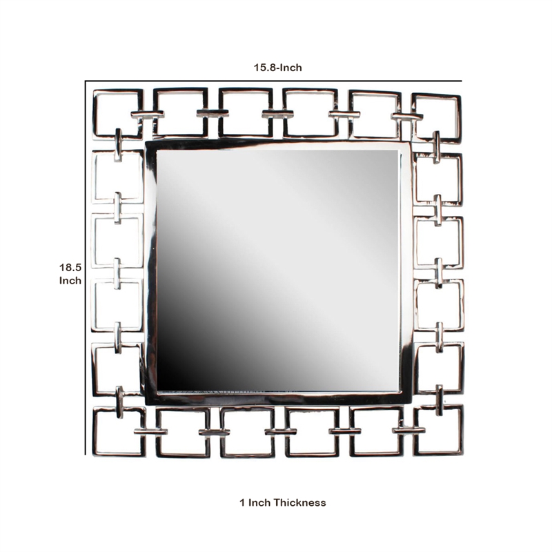 Benjara Modern Style Metal Openwork Square Framed Mirror- Silver