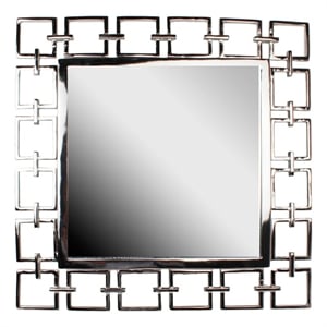 Benjara Modern Style Metal Openwork Square Framed Mirror- Silver