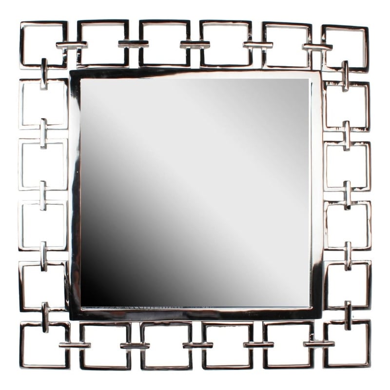 Benjara Modern Style Metal Openwork Square Framed Mirror- Silver