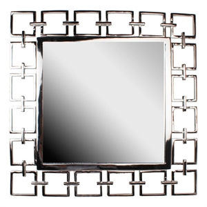 Benjara Modern Style Metal Openwork Square Framed Mirror- Silver