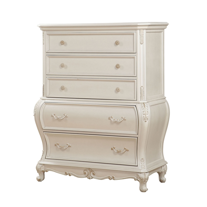 Benjara Wooden Drawer Chest with Five Drawers- Pearl White
