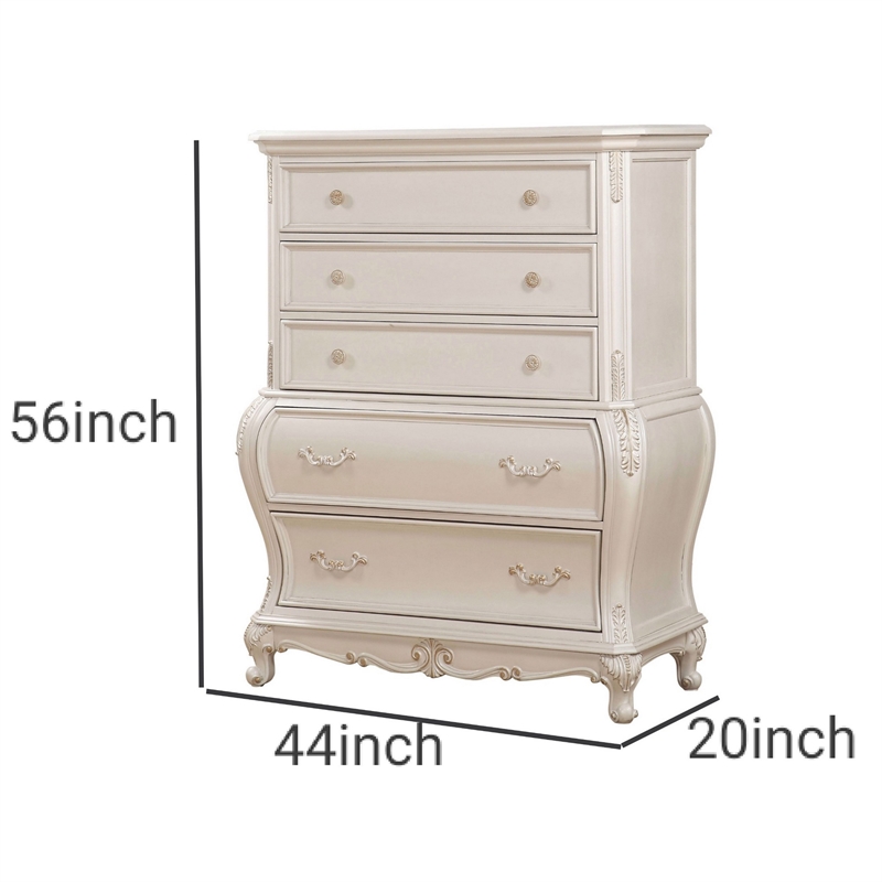 Benjara Wooden Drawer Chest with Five Drawers- Pearl White