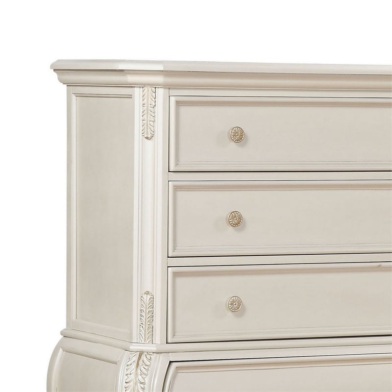 Benjara Wooden Drawer Chest with Five Drawers- Pearl White