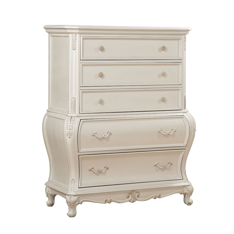 Benjara Wooden Drawer Chest with Five Drawers- Pearl White