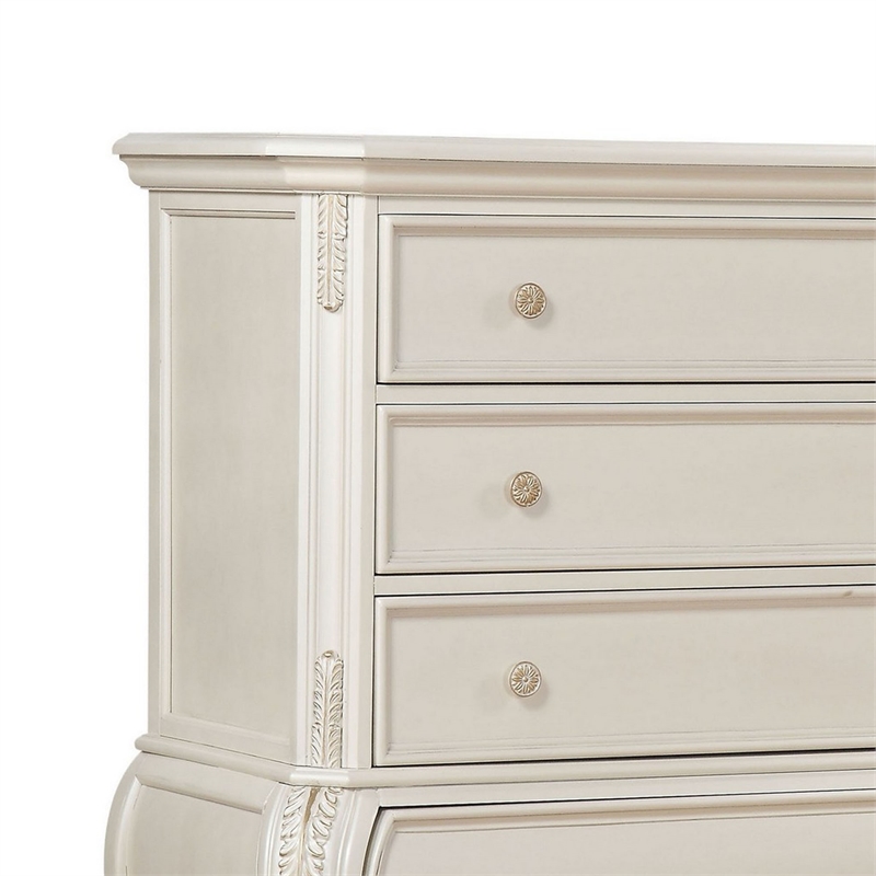 Benjara Wooden Drawer Chest with Five Drawers- Pearl White