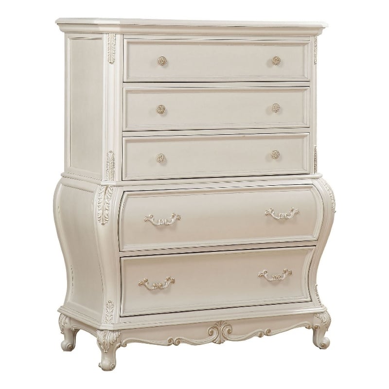 Benjara Wooden Drawer Chest with Five Drawers- Pearl White