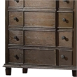 Benjara 5 Drawer Chest With Round Knobs Side Metal Glide In Weathered Oak