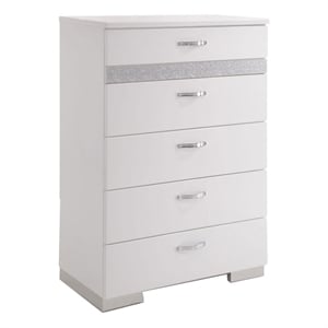 Benjara Chest With Six Center Metal Glide Drawers In White Gloss Finish