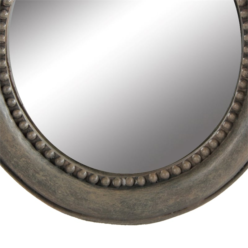 Benjara Round Wooden Framed Mirror with Parrot Sculpture Top- Multicolor