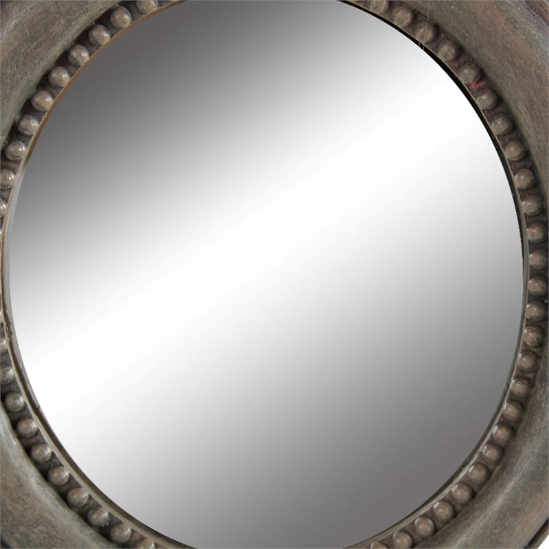 Benjara Round Wooden Framed Mirror with Parrot Sculpture Top- Multicolor