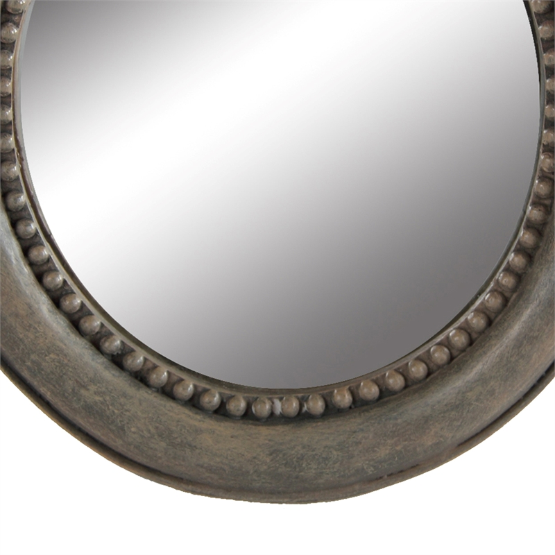Benjara Round Wooden Framed Mirror with Parrot Sculpture Top- Multicolor