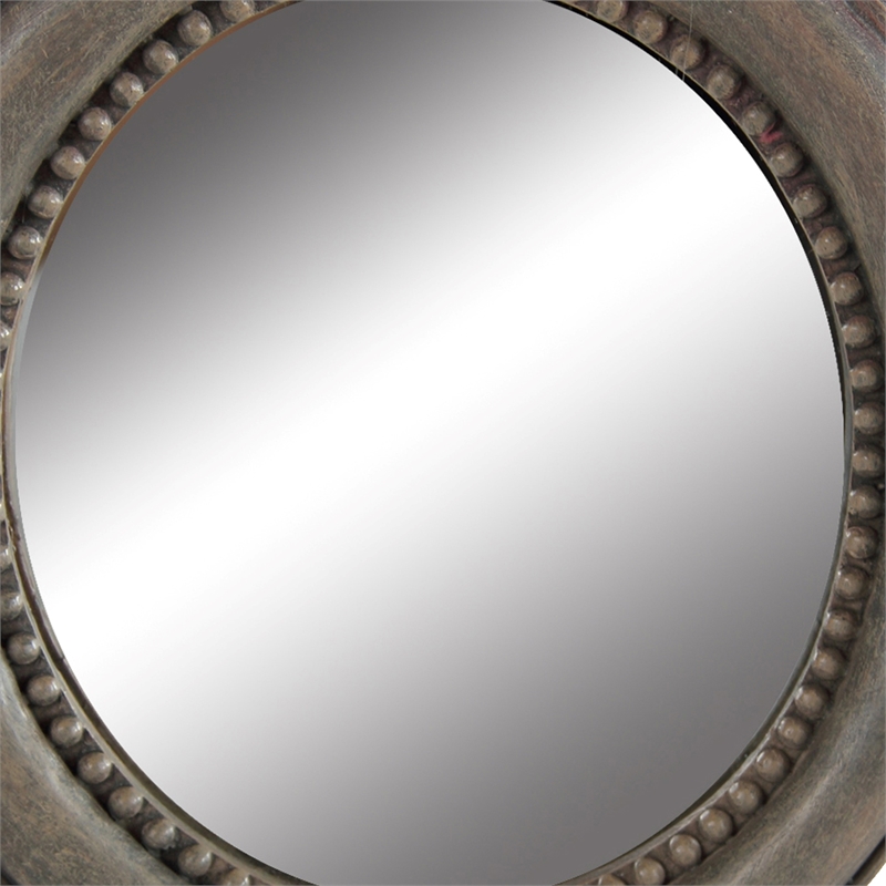 Benjara Round Wooden Framed Mirror with Parrot Sculpture Top- Multicolor