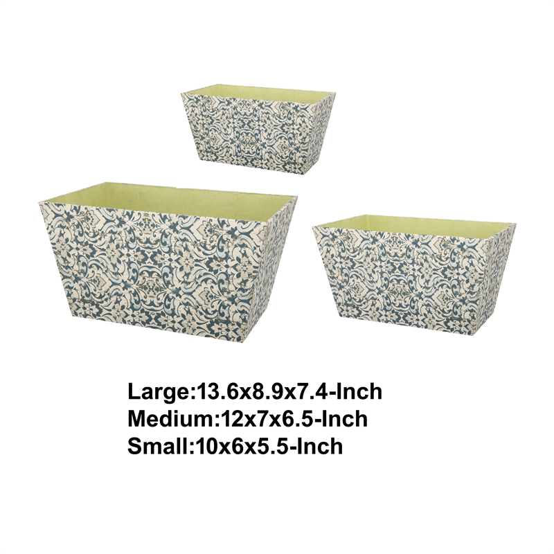Benjara Rectangular Containers with Narrow Bottom (Set of 3)- Blue and Beige