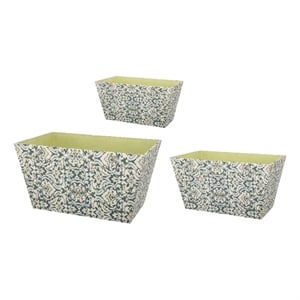 Benjara Rectangular Containers with Narrow Bottom (Set of 3)- Blue and Beige
