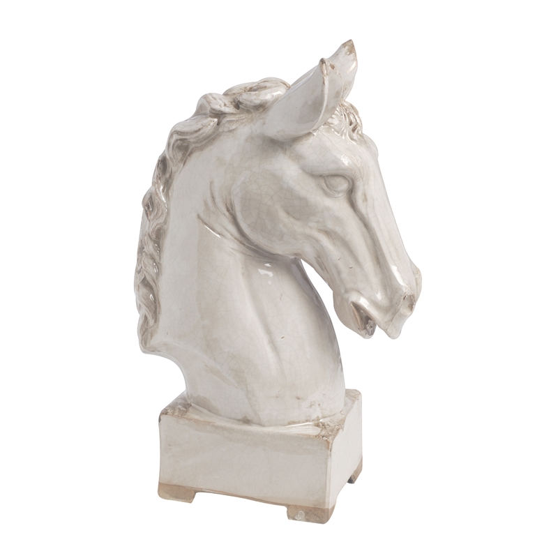 Benjara Transitional Style Ceramic Horse Head Decor Piece- Large- Beige