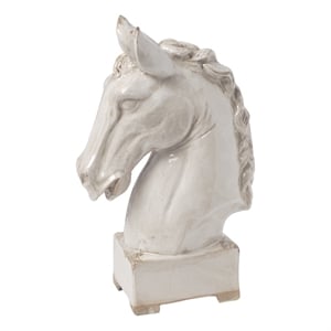 Benjara Transitional Style Ceramic Horse Head Decor Piece- Large- Beige