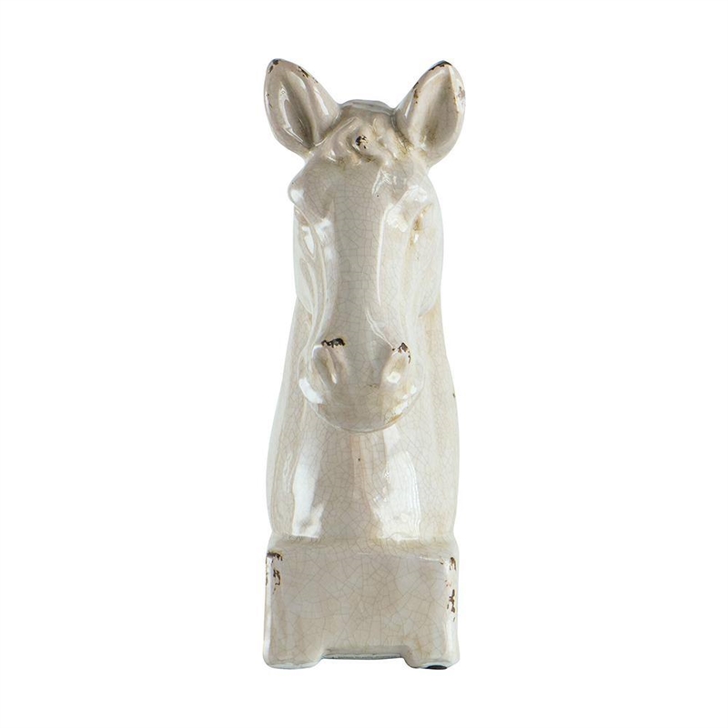 Benjara Transitional Style Ceramic Horse Head Decor Piece- Large- Beige