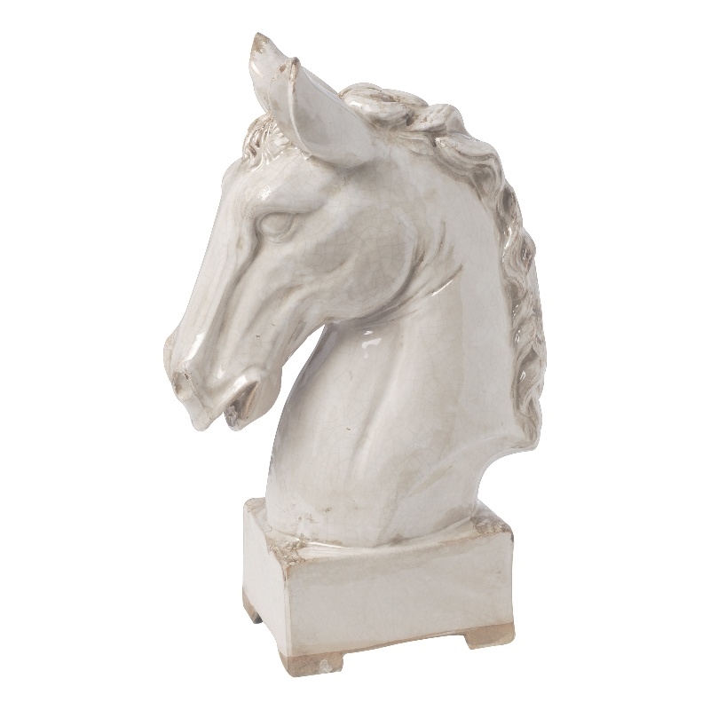 Benjara Transitional Style Ceramic Horse Head Decor Piece- Large- Beige