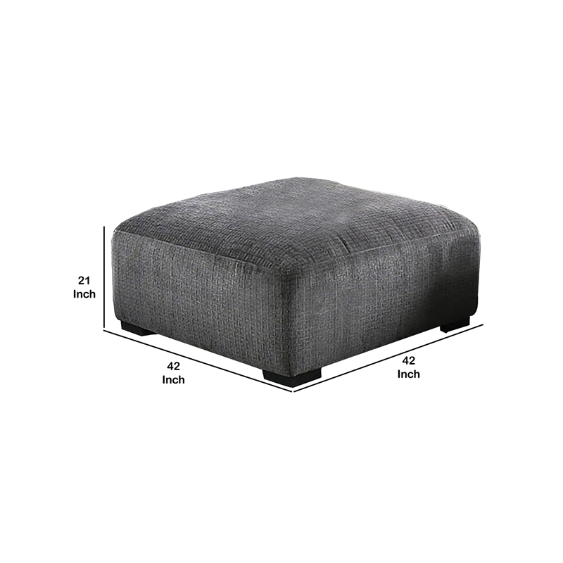 Benjara Modern Style Padded Ottoman with Fabric Upholstery- Gray
