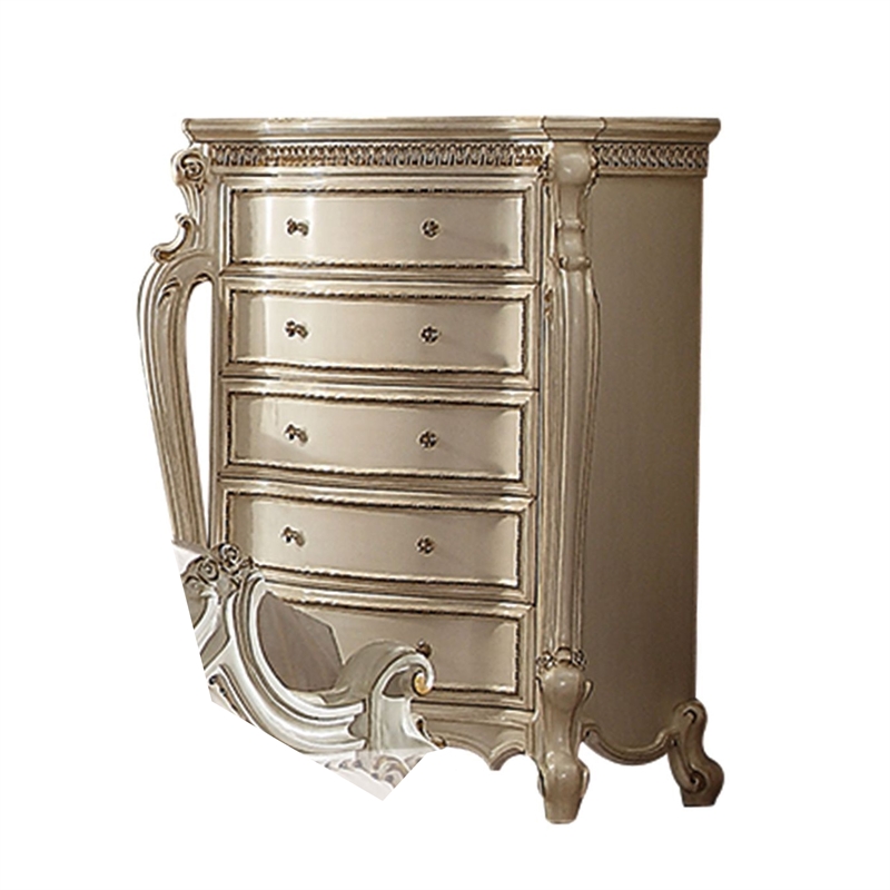 Benjara Five Drawer Chest With Cabriole Legs- Antique Pearl & Cherry Oak