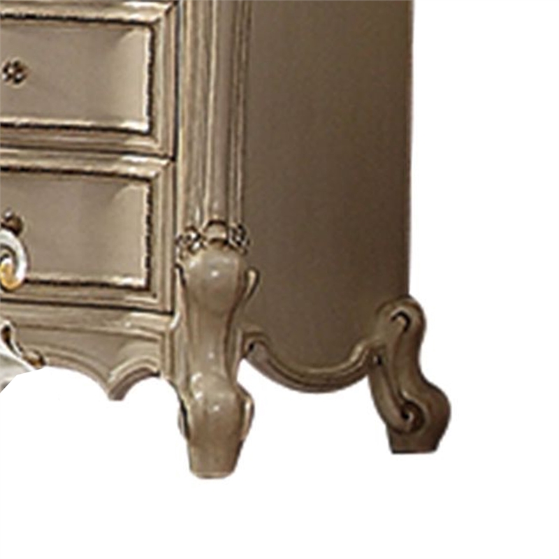 Benjara Five Drawer Chest With Cabriole Legs- Antique Pearl & Cherry Oak