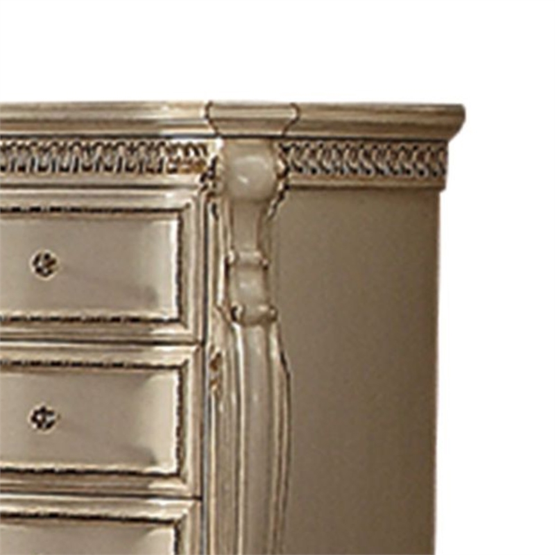 Benjara Five Drawer Chest With Cabriole Legs- Antique Pearl & Cherry Oak