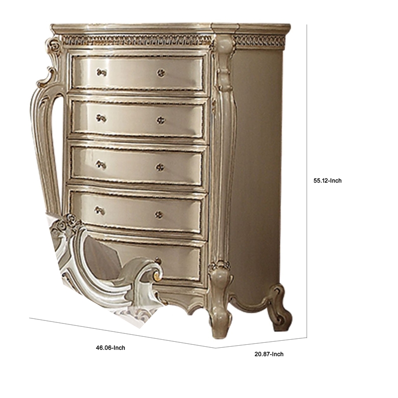 Benjara Five Drawer Chest With Cabriole Legs- Antique Pearl & Cherry Oak