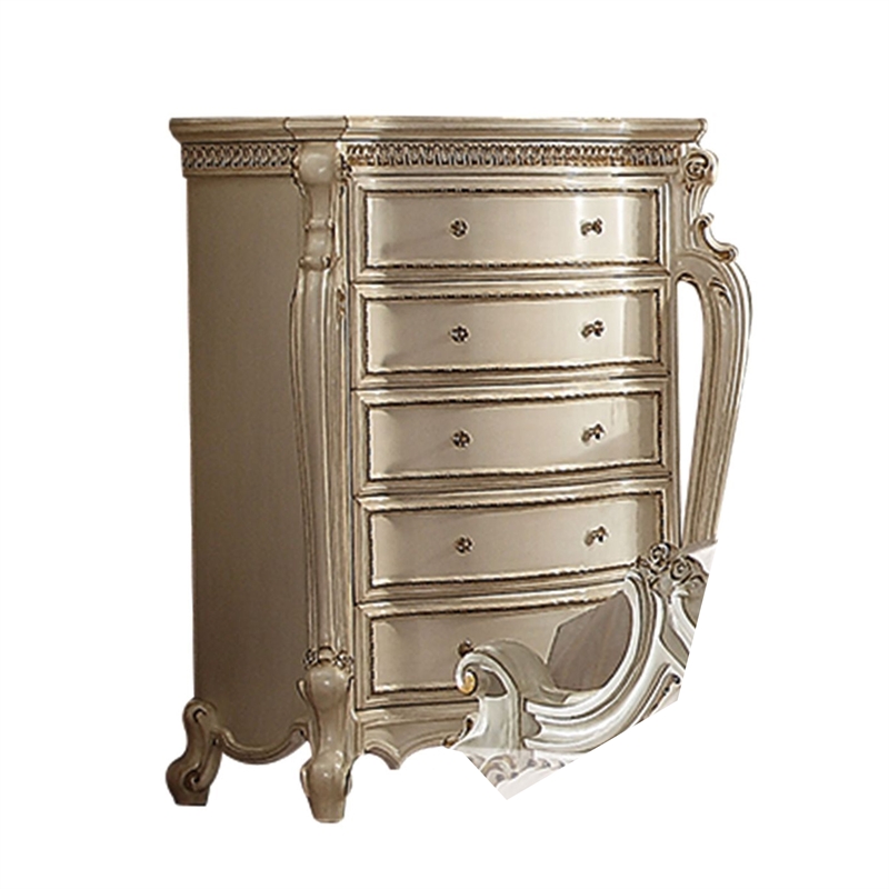 Benjara Five Drawer Chest With Cabriole Legs- Antique Pearl & Cherry Oak