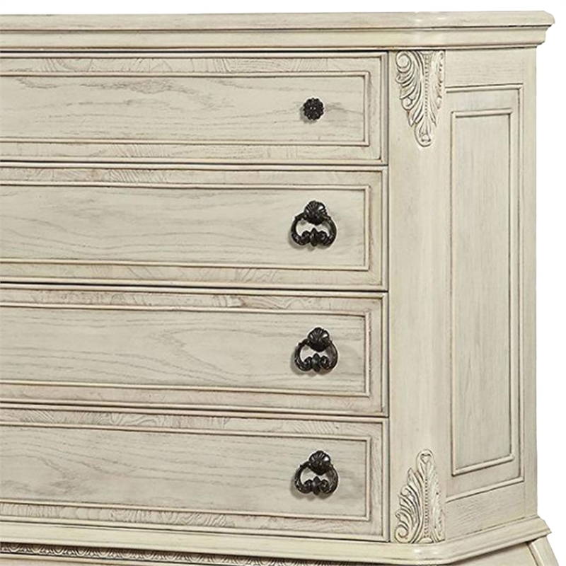 Benjara Six Drawer Wooden Chest With Scrolled Feet- Antique White