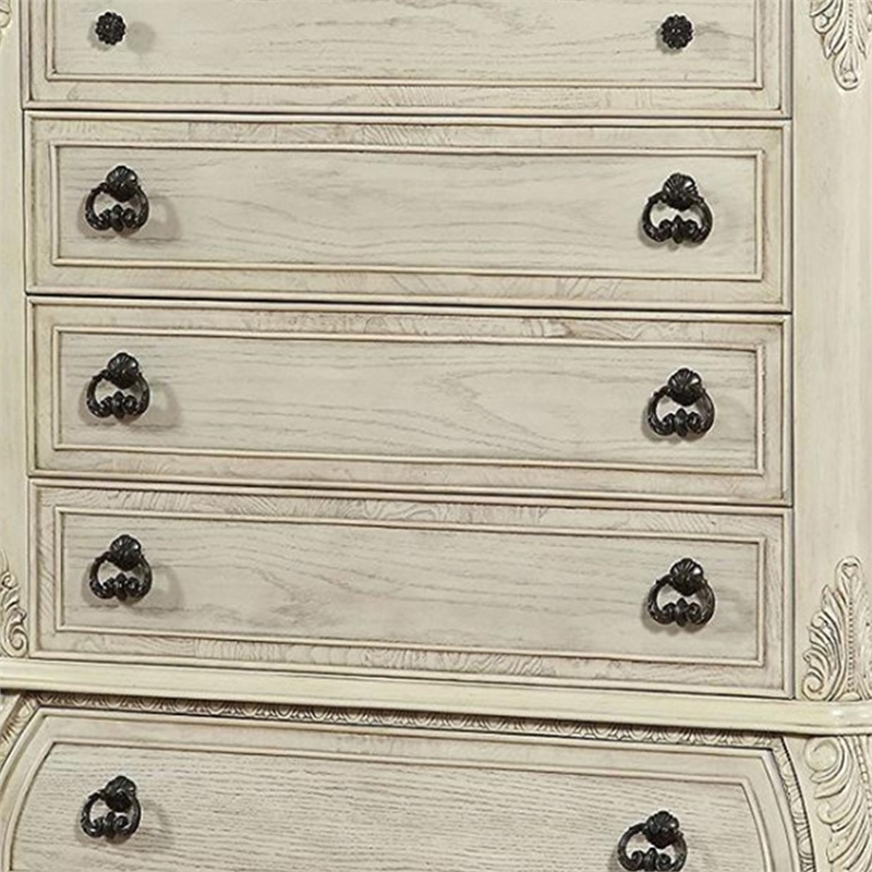 Benjara Six Drawer Wooden Chest With Scrolled Feet- Antique White