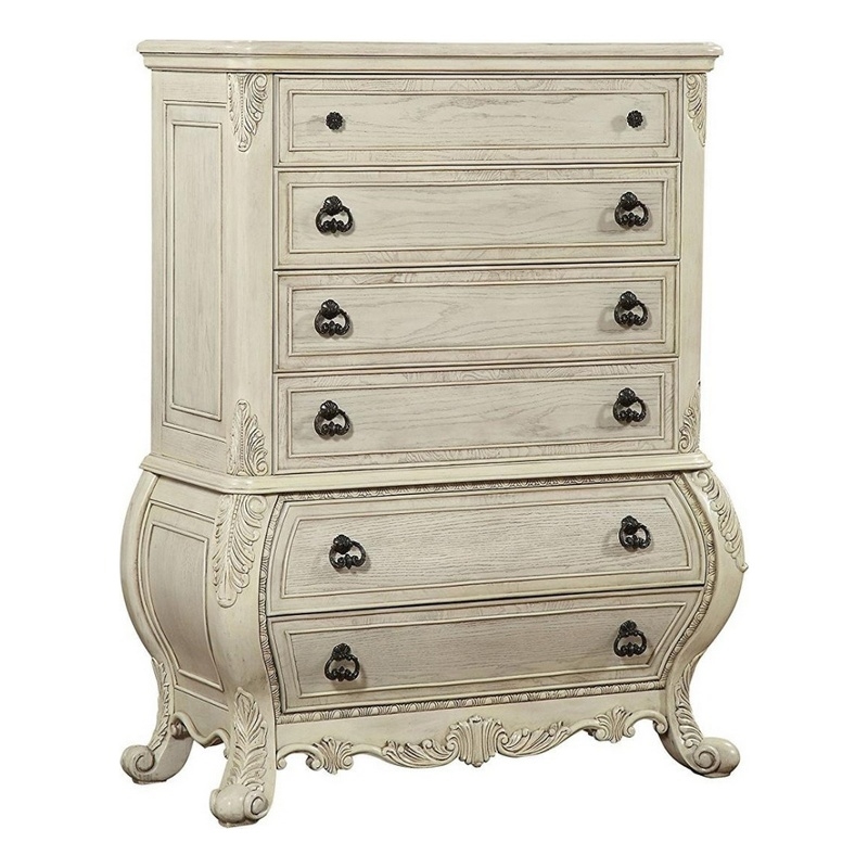Benjara Six Drawer Wooden Chest With Scrolled Feet- Antique White