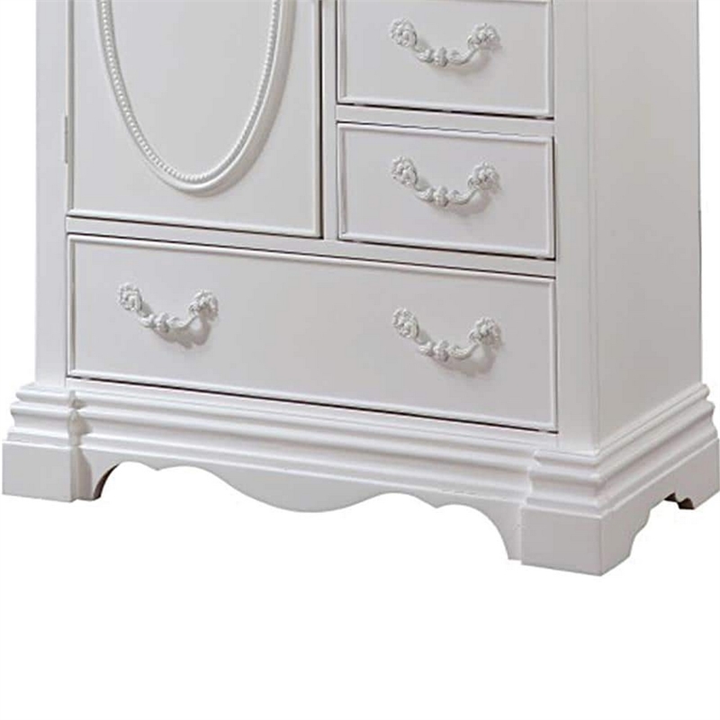 Benjara Six Drawer And One Door Shelf Chest With Scalloped Feet- White