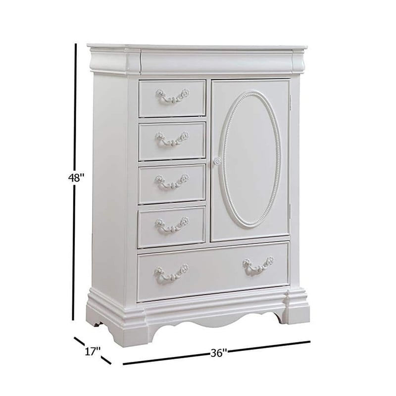 Benjara Six Drawer And One Door Shelf Chest With Scalloped Feet- White
