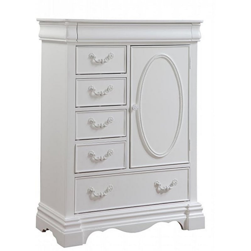 Benjara Six Drawer And One Door Shelf Chest With Scalloped Feet- White