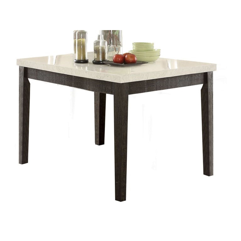Benjara Wooden Counter Height Table With Marble Top- White and Black