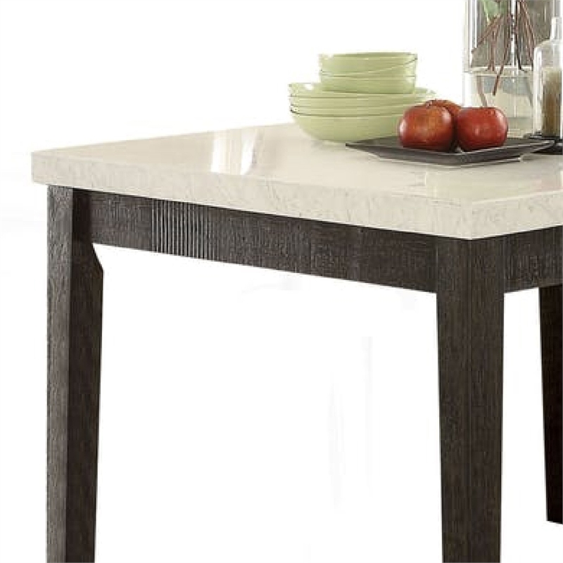 Benjara Wooden Counter Height Table With Marble Top- White and Black