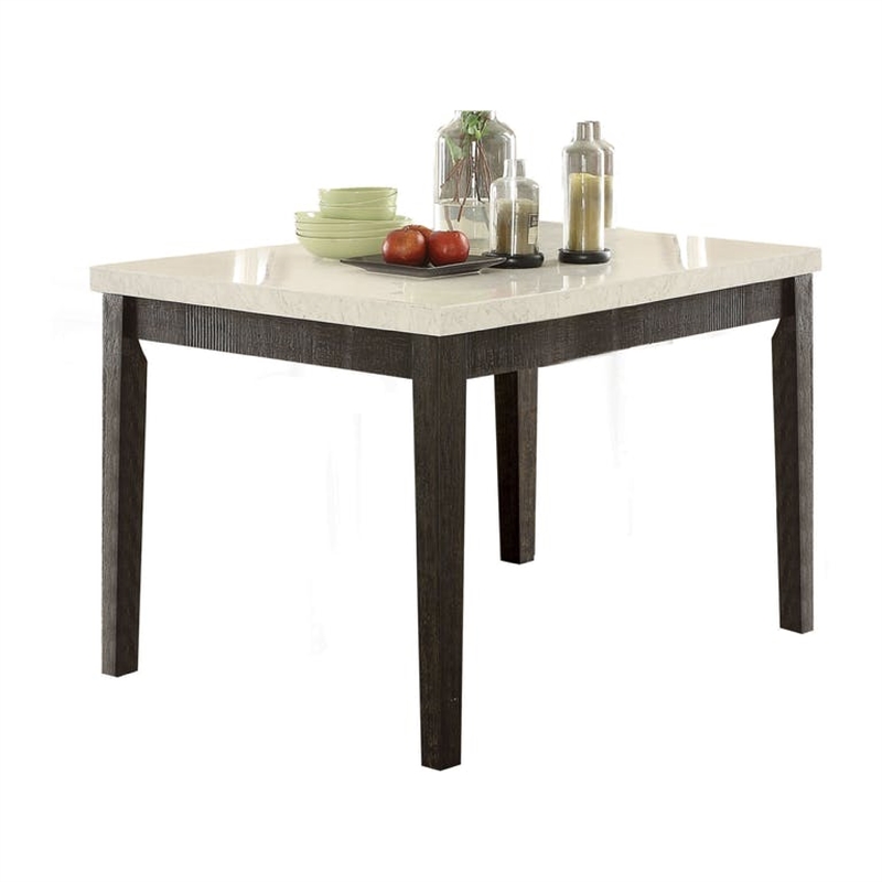 Benjara Wooden Counter Height Table With Marble Top- White and Black