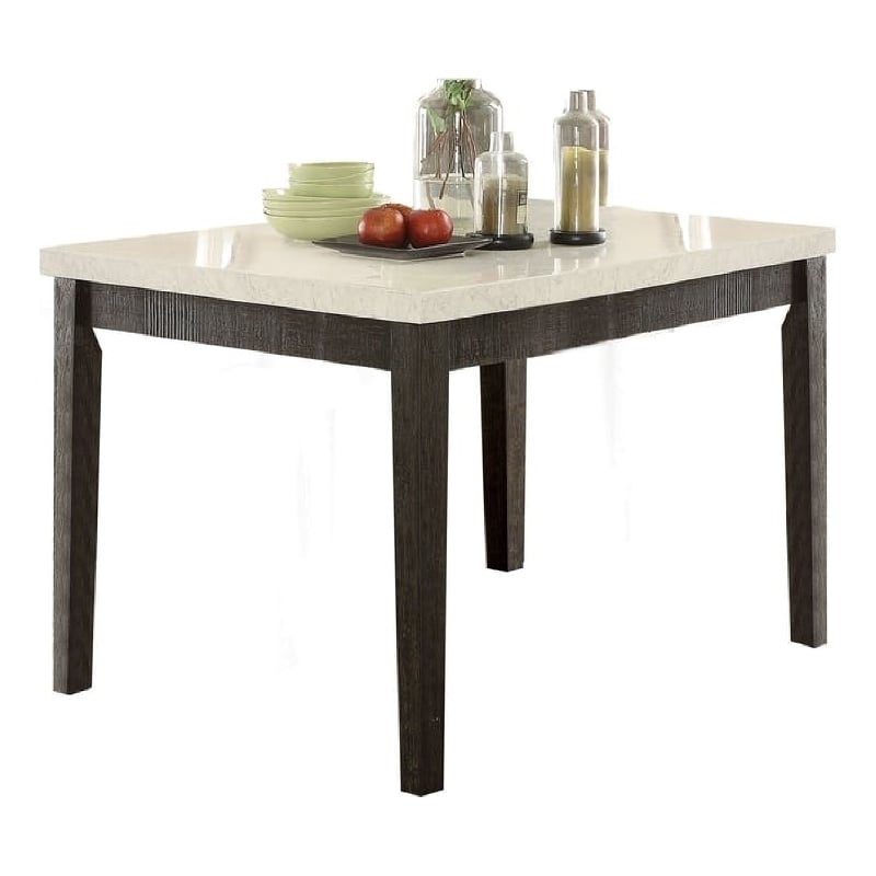 Benjara Wooden Counter Height Table With Marble Top- White and Black