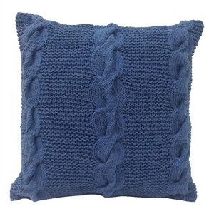 Benjara 18 X 18&quot Decorative Cable Knit Hand Woven Cotton Pillow- Blue